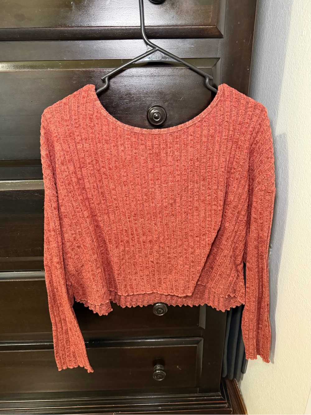 SHEIN Rust Ribbed Cropped Pullover Sweater Size M Like New